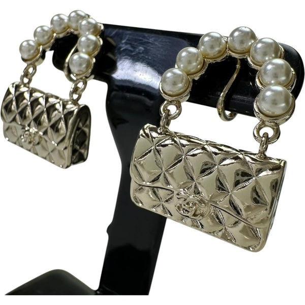Chanel Matelasse Bag Faux Pearl Earrings
