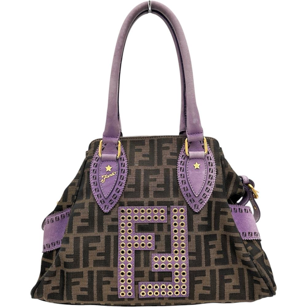 Fendi Zucca Etinico Canvas Leather Handbag