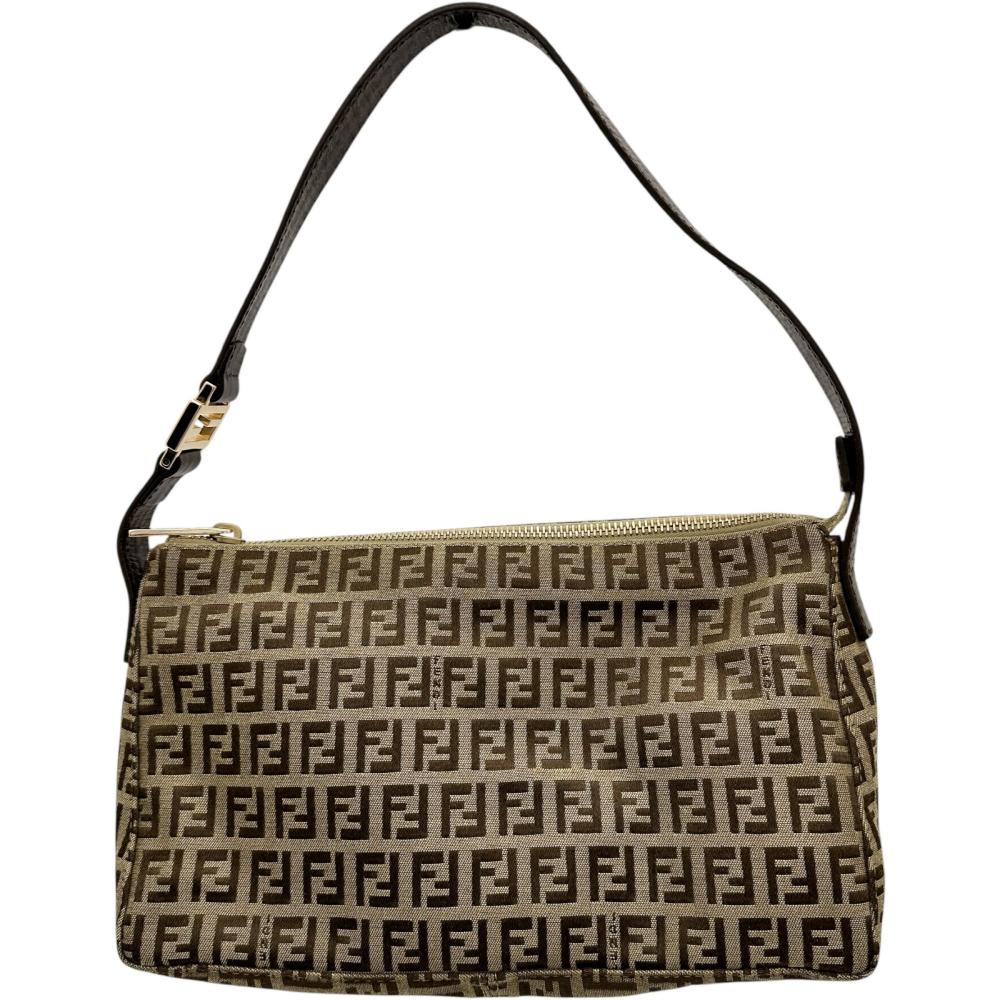 Fendi Zucchino Canvas Leather Shoulder Bag