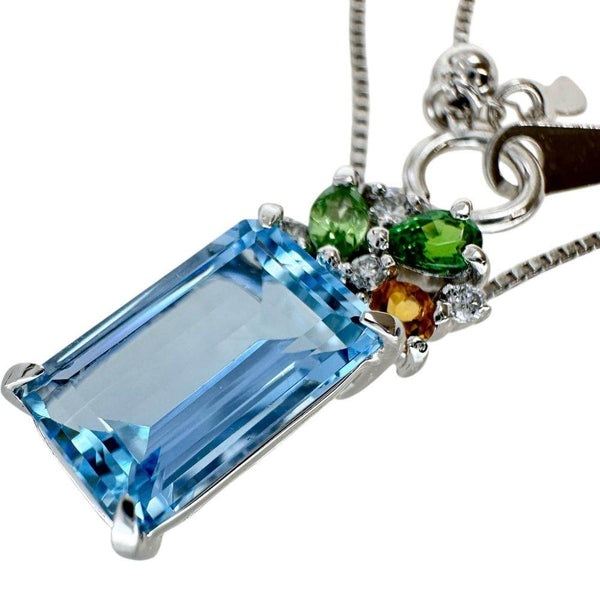 Au750 Aquamarine Peridot Green Garnet Citrine Diamond Necklace