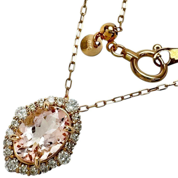 Au750 Pink Gold Morganite Diamond Necklace