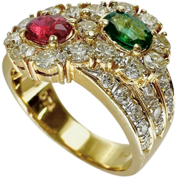 Au750 Ruby Emerald Diamond Ring