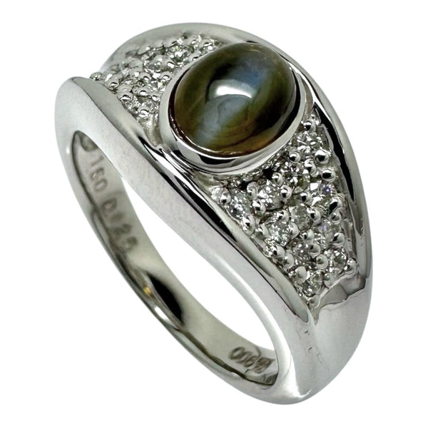 Pt900 Platinum Chrysoberyl Cats Eye Diamond Ring