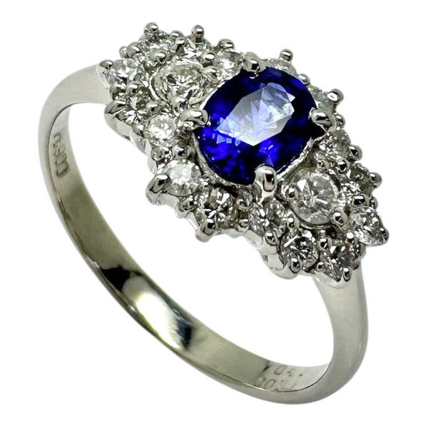 Pt900 Platinum Sapphire Diamond Ring