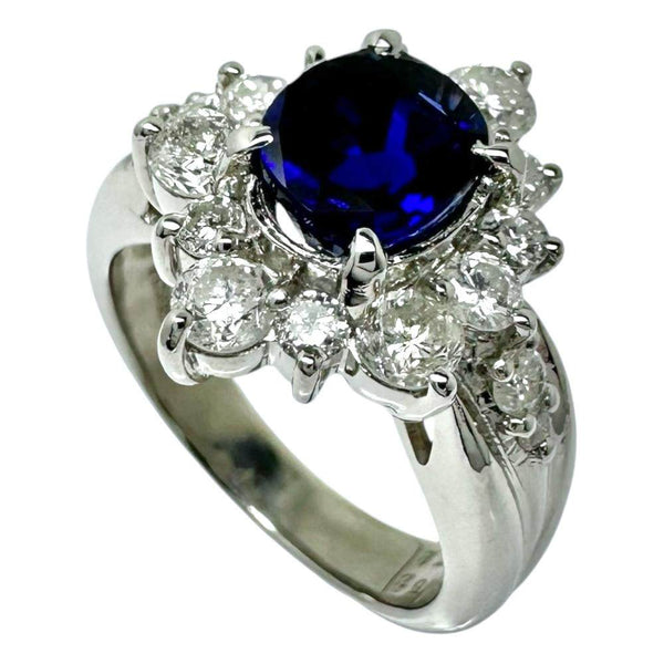 Pt900 Platinum Unheated Madagascar Sapphire Diamond Ring