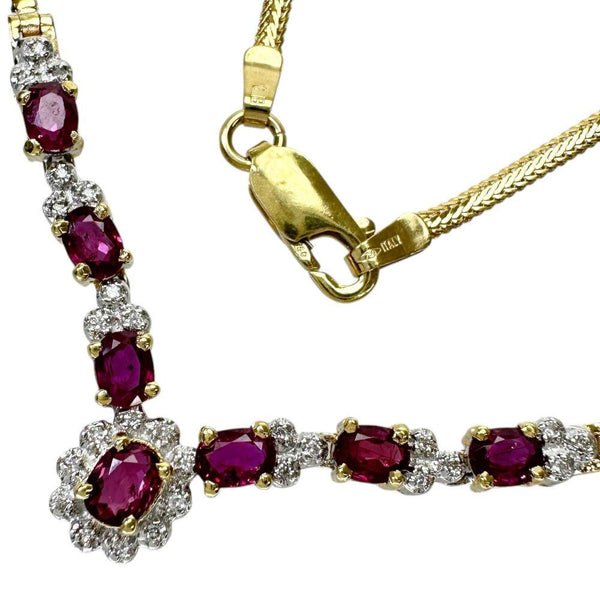Au750 Yellow White Gold Ruby Diamond Necklace