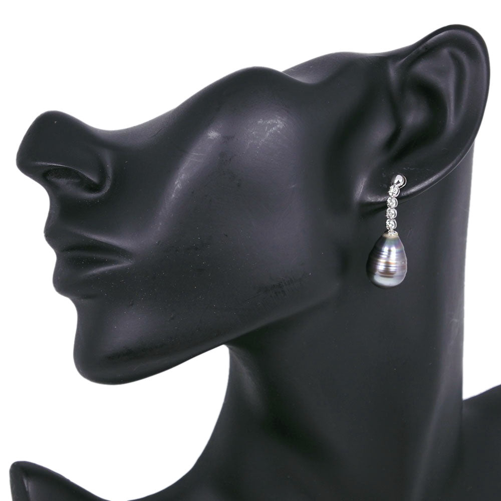 Baroque Pearl Earrings, 11.3mm - Pt900 Platinum, Pearl, and Diamond in Black - Women's