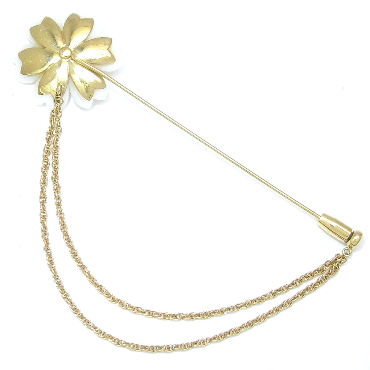 Non-Brand Coral, Diamond Pin Brooch in K18 Yellow Gold for Women