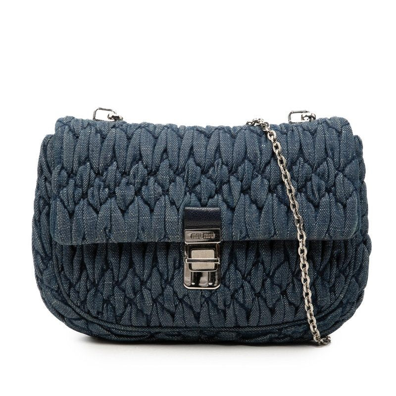 Miu Miu Matelassé Denim Leather Chain Shoulder Bag