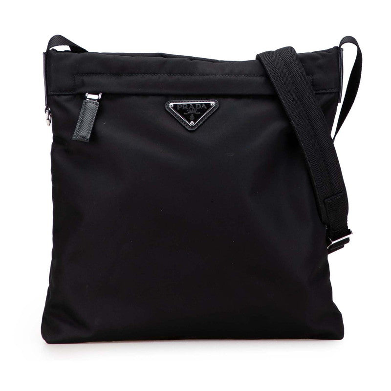 Prada Triangle Logo Plate Nylon Leather Shoulder Bag