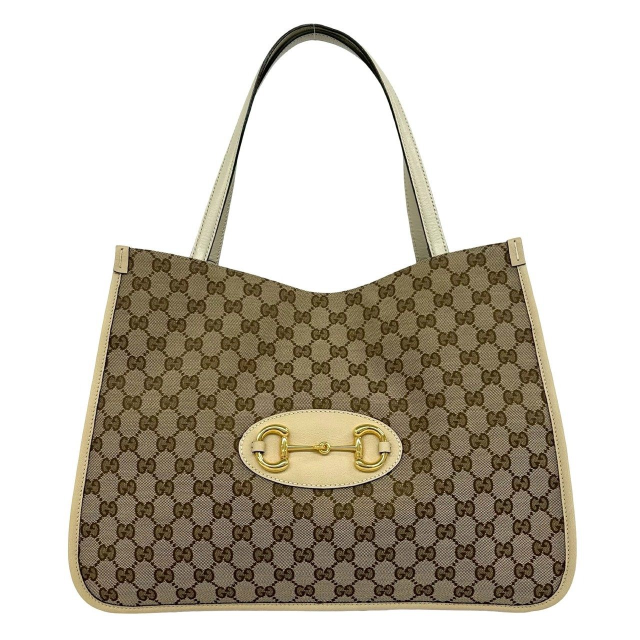 Gucci GG Horsebit Canvas Leather Tote Bag