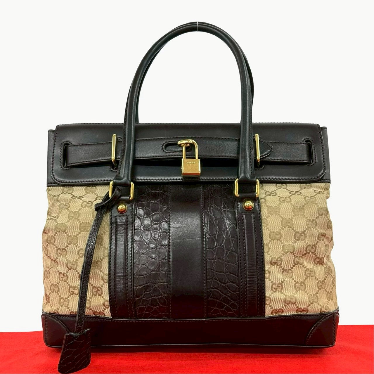 Gucci GG Canvas Leather Tote Bag