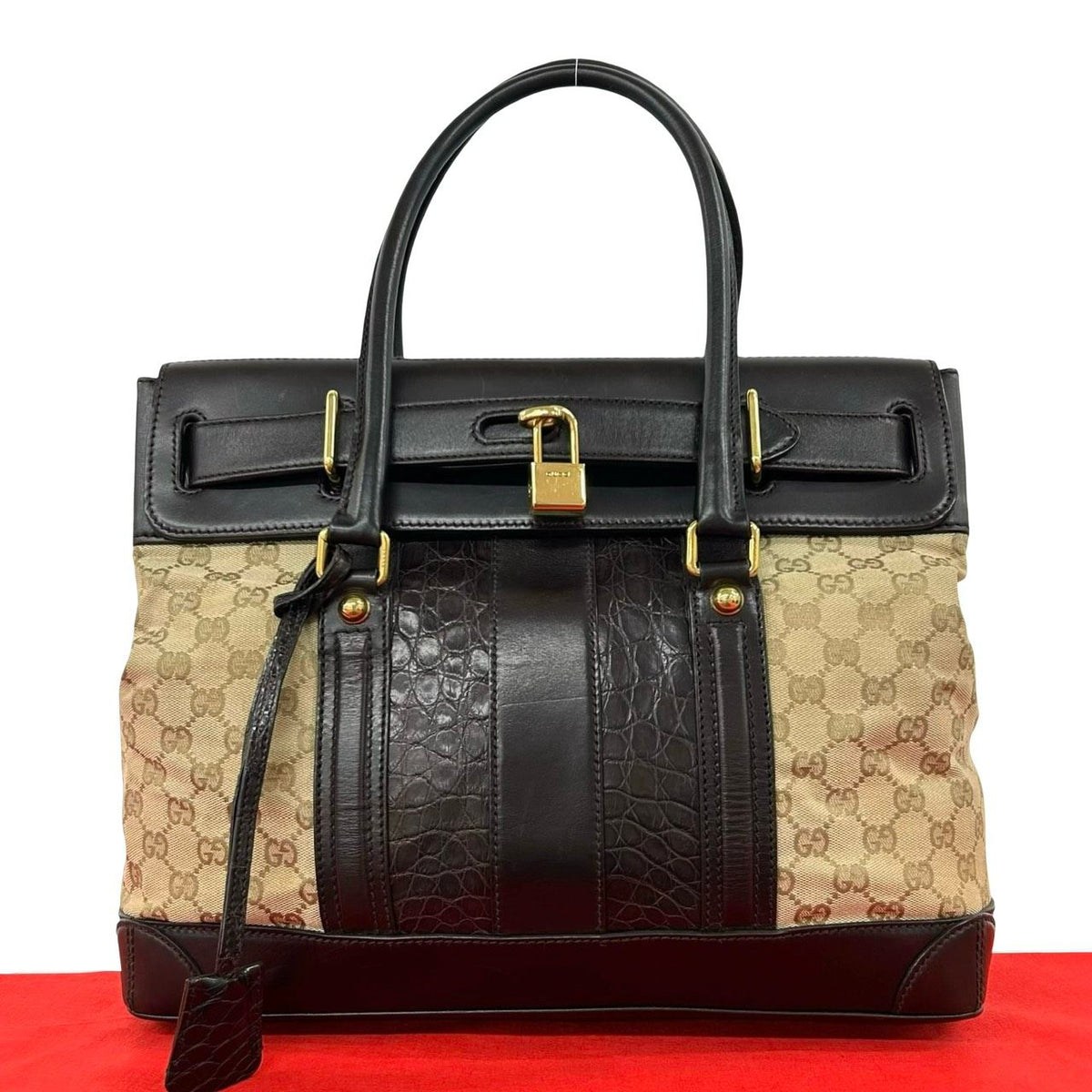 Gucci GG Canvas Leather Tote Bag
