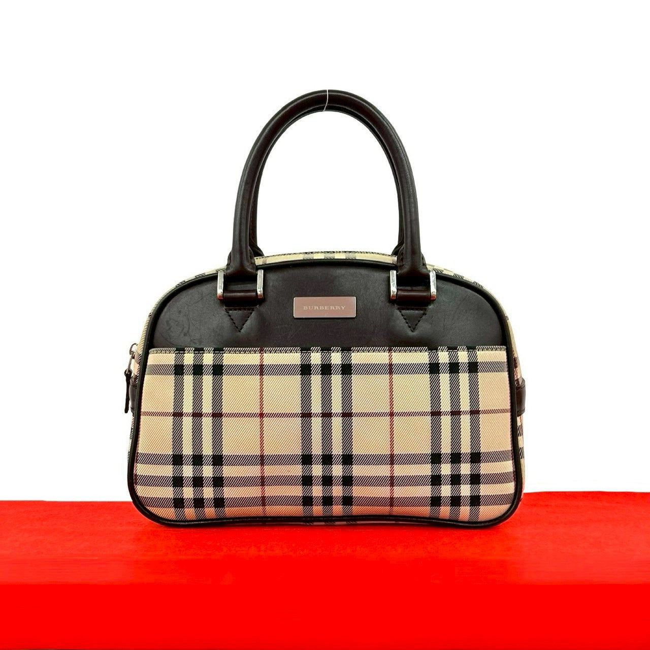 Burberry Leather Canvas Boston Bag