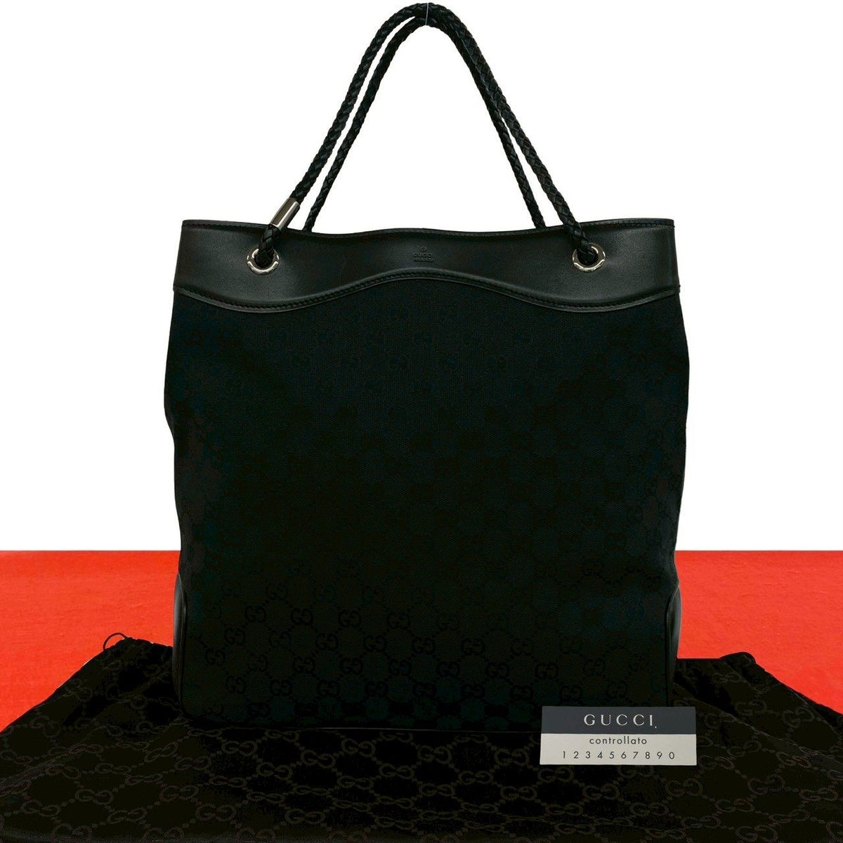 Gucci GG Canvas Leather Tote Bag