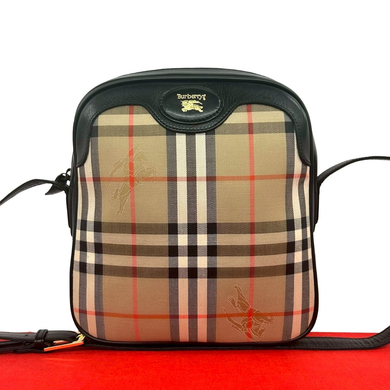 Burberry Check Canvas Leather Shoulder Bag
