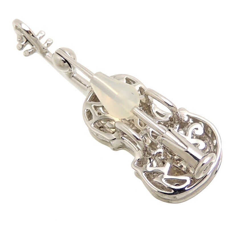 Non-Brand 750WG Violin Brooch with 0.06ct Diamond in 750 White Gold for Unisex