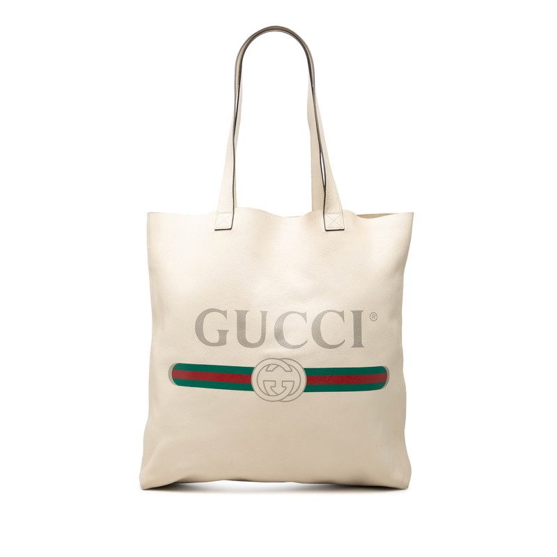Gucci Logo Print Leather Tote Bag