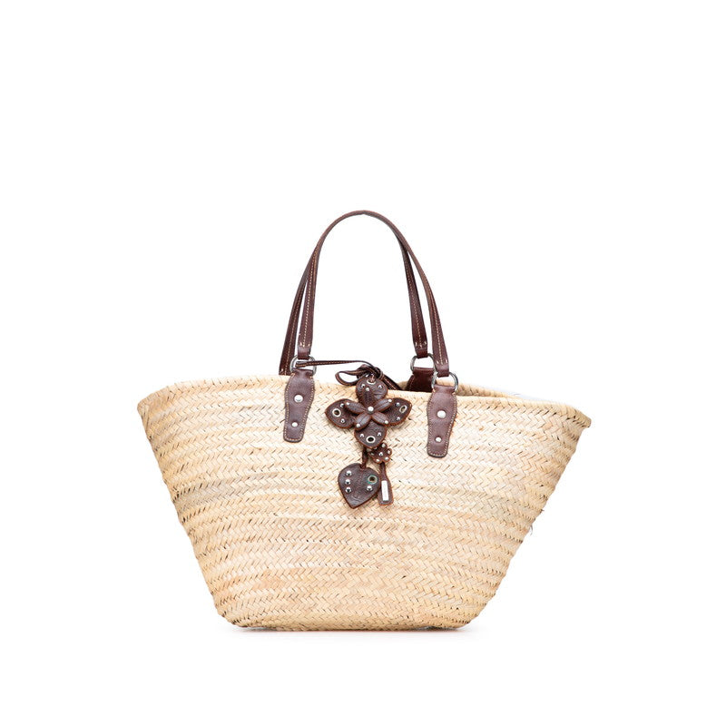 Miu Miu Flower Motif Raffia Handbag