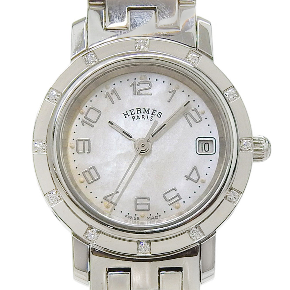 Hermes Clipper Nacre Stainless Steel Diamond Watch