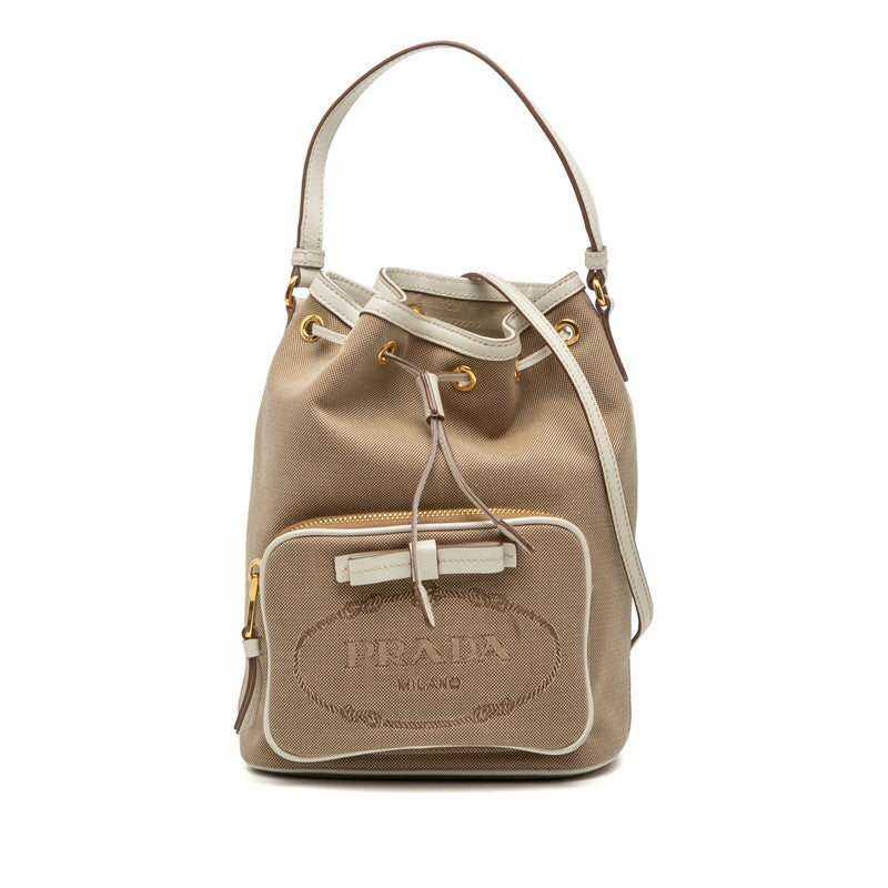 Prada Logo Jacquard Canvas 2way Bucket Bag