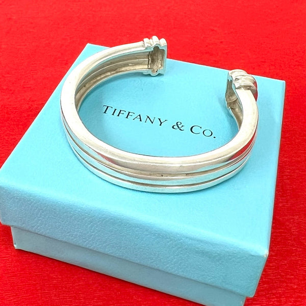 Tiffany & Co. Grooved Double Cuff Silver Bracelet
