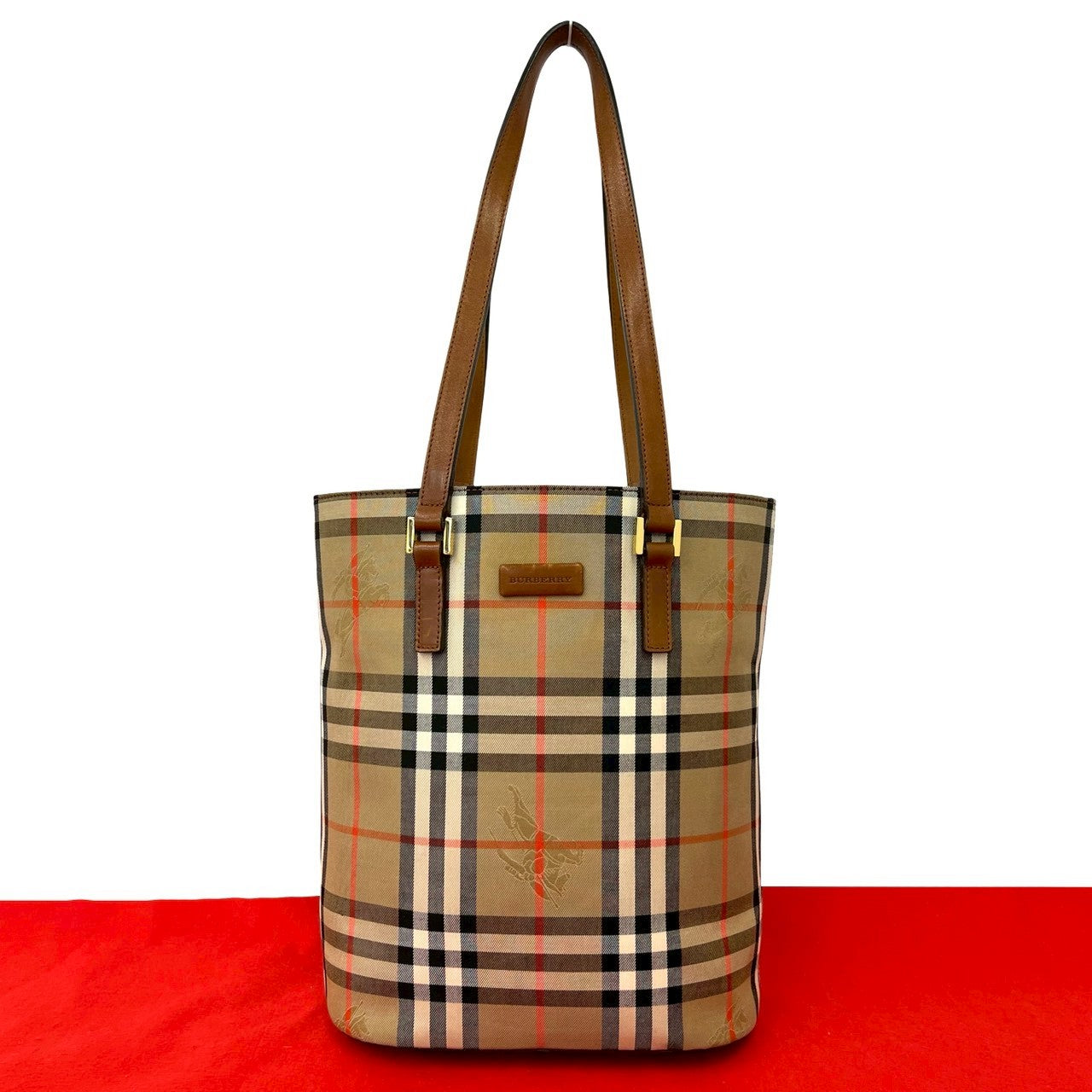 Burberry Check Canvas Leather Tote Bag