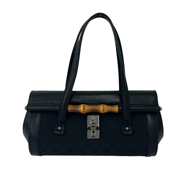 Gucci Bamboo GG Logo Leather Canvas Handbag