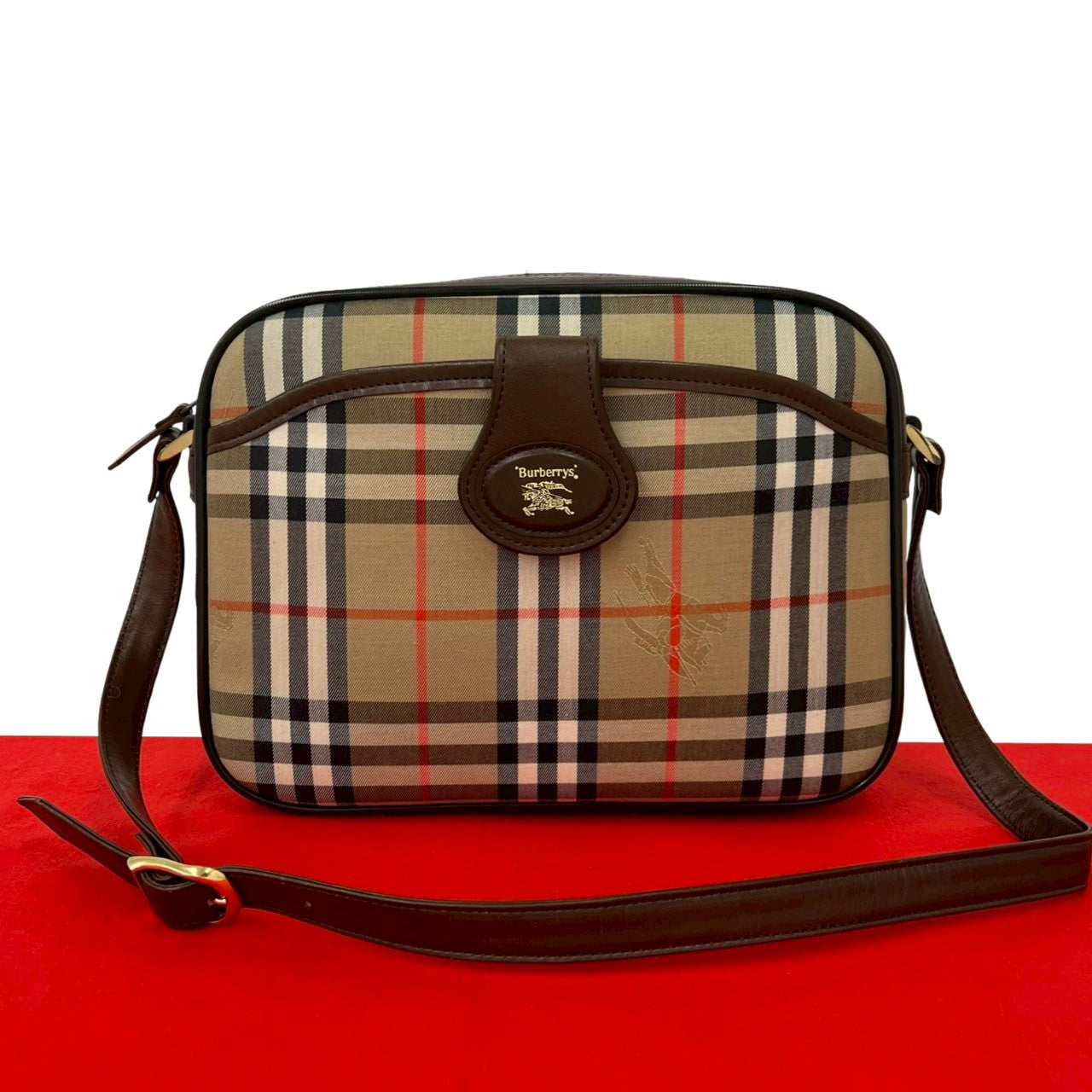 Burberry Classic Check Canvas Leather Shoulder Bag
