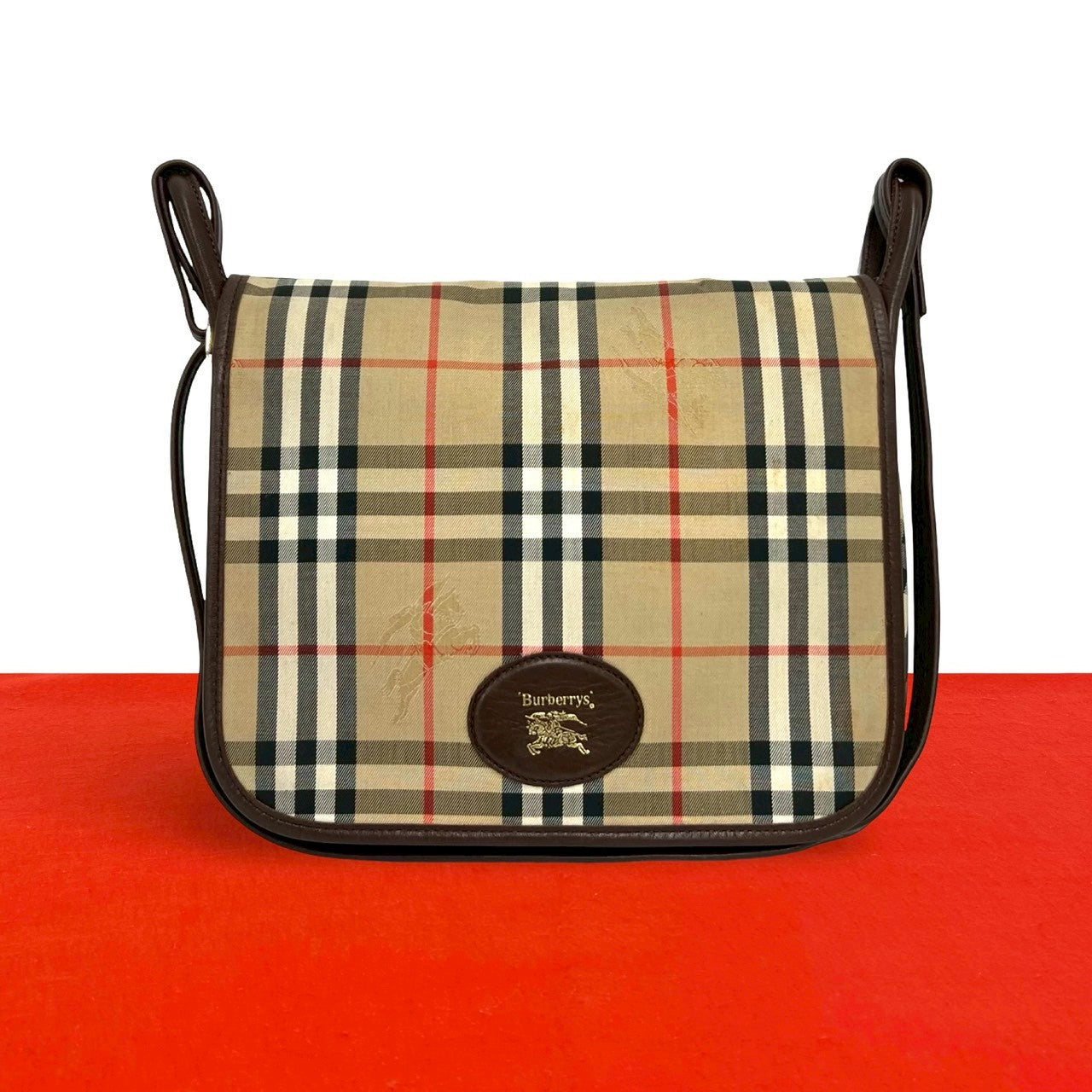 Burberrys Leather Canvas Shoulder Bag