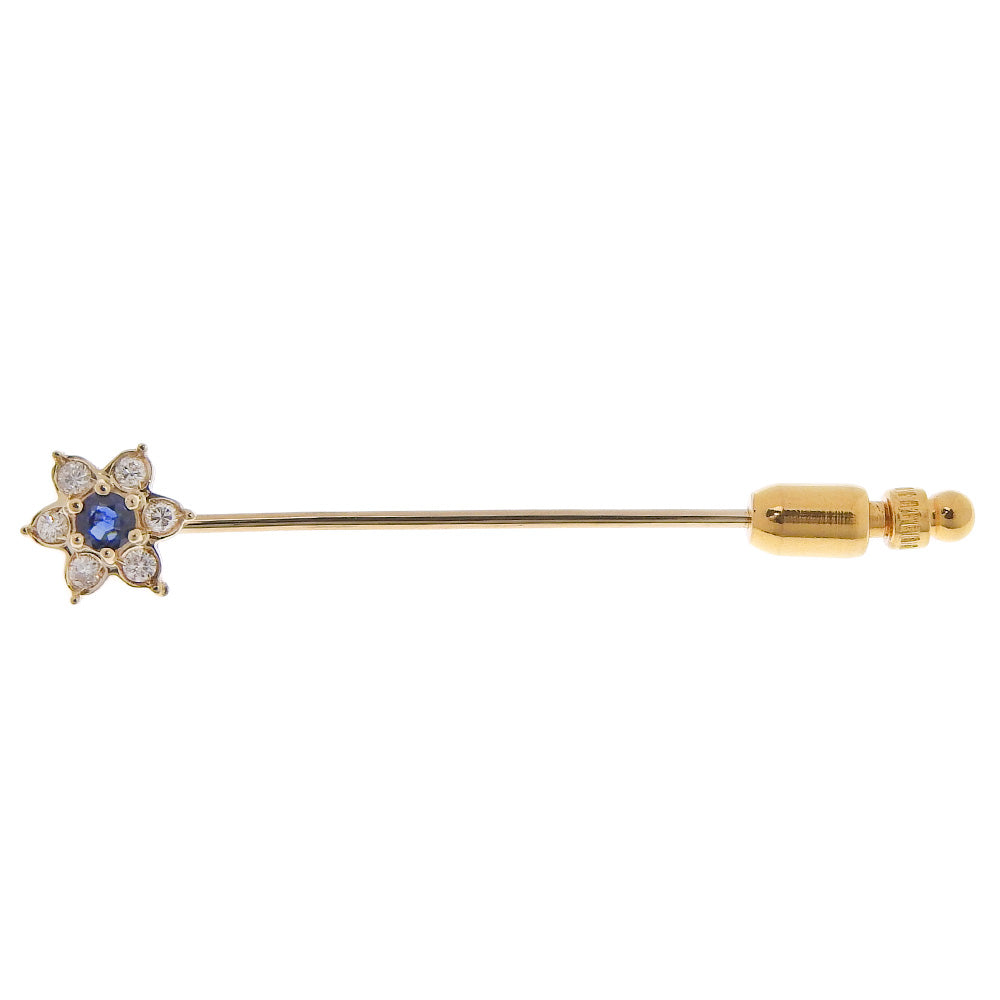 Star-shaped Pin Brooch for Ladies in K18 Yellow Gold, set with Sapphires and Diamonds, Gold, A-Rank Condition