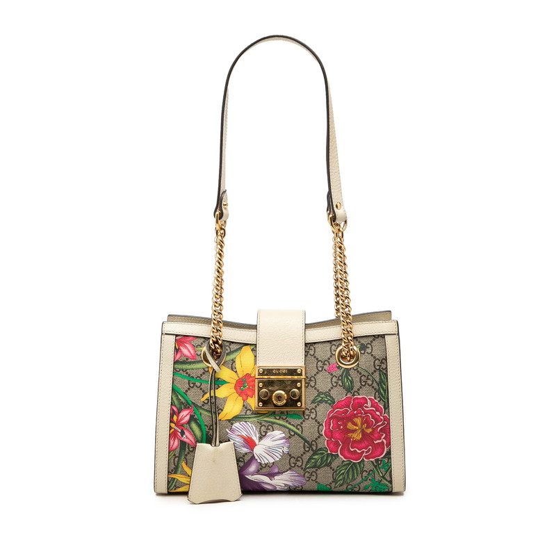 Gucci GG Supreme GG Flora Padlock chain tote shoulder bag