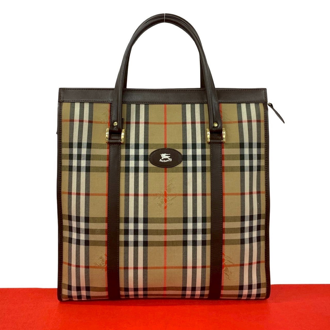 Burberry Check Canvas Leather Tote Bag