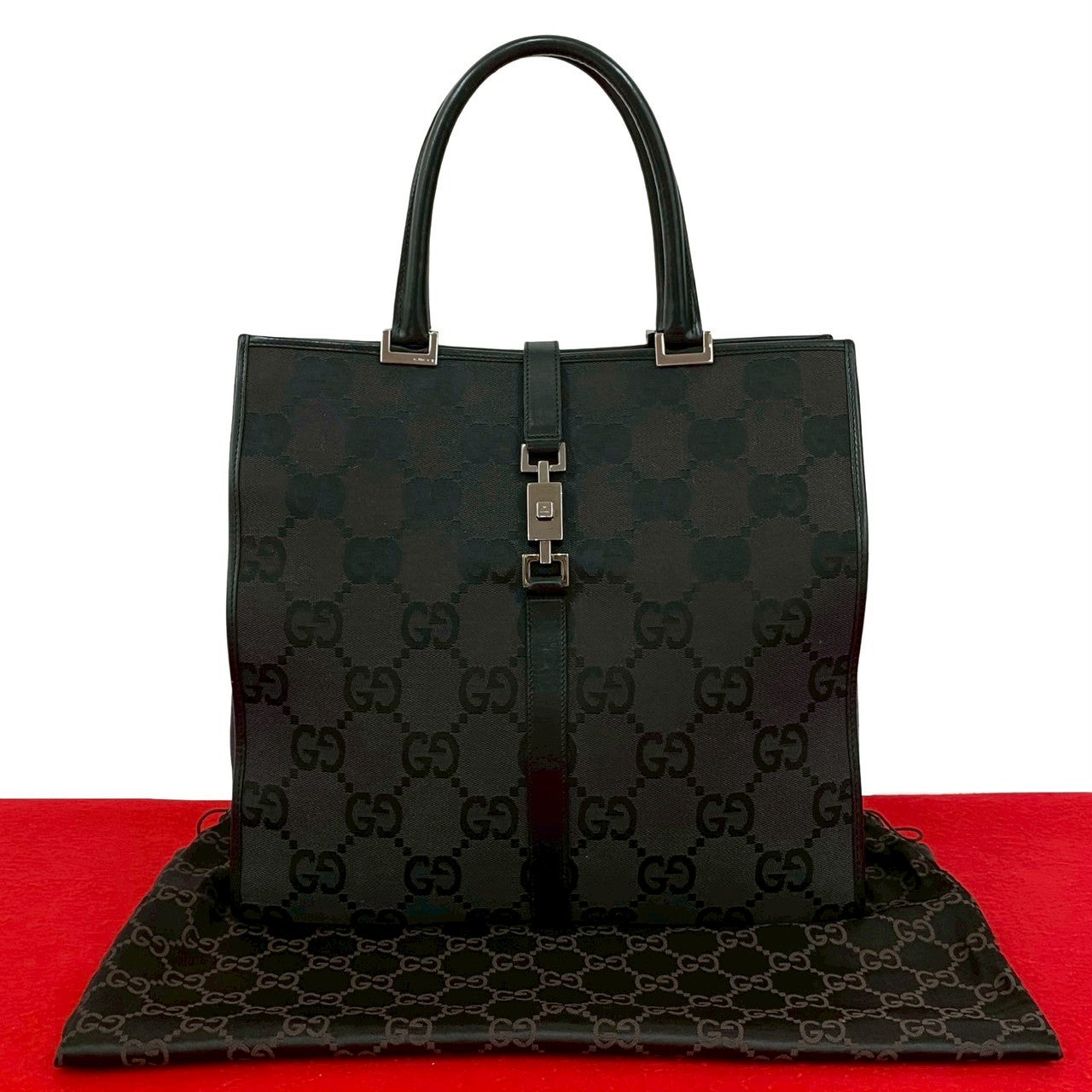 Gucci Jumbo GG Jackie Canvas Leather Tote Bag