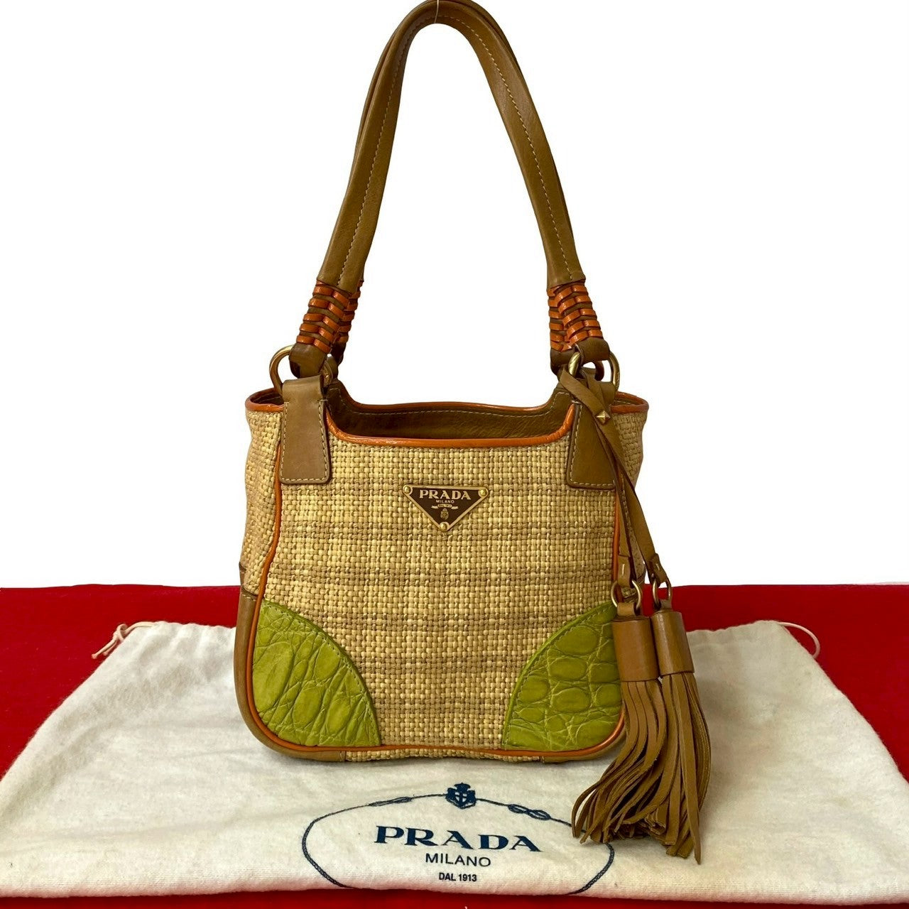 Prada Raffia Leather Handbag