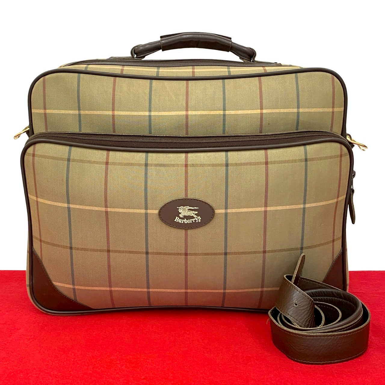 Burberrys Shadow Horse Logo Canvas Leather 2way Boston Bag