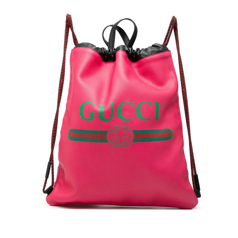 Gucci Gucci Print Leather Drawstring Backpack