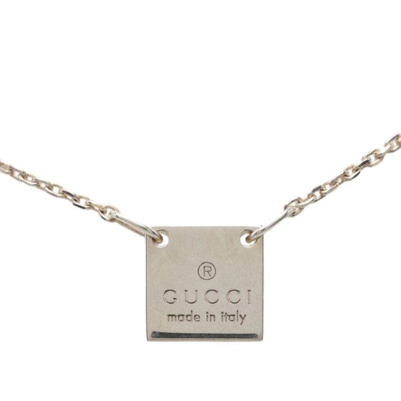 Gucci Mini Square Plate 925 Silver Pendant Necklace