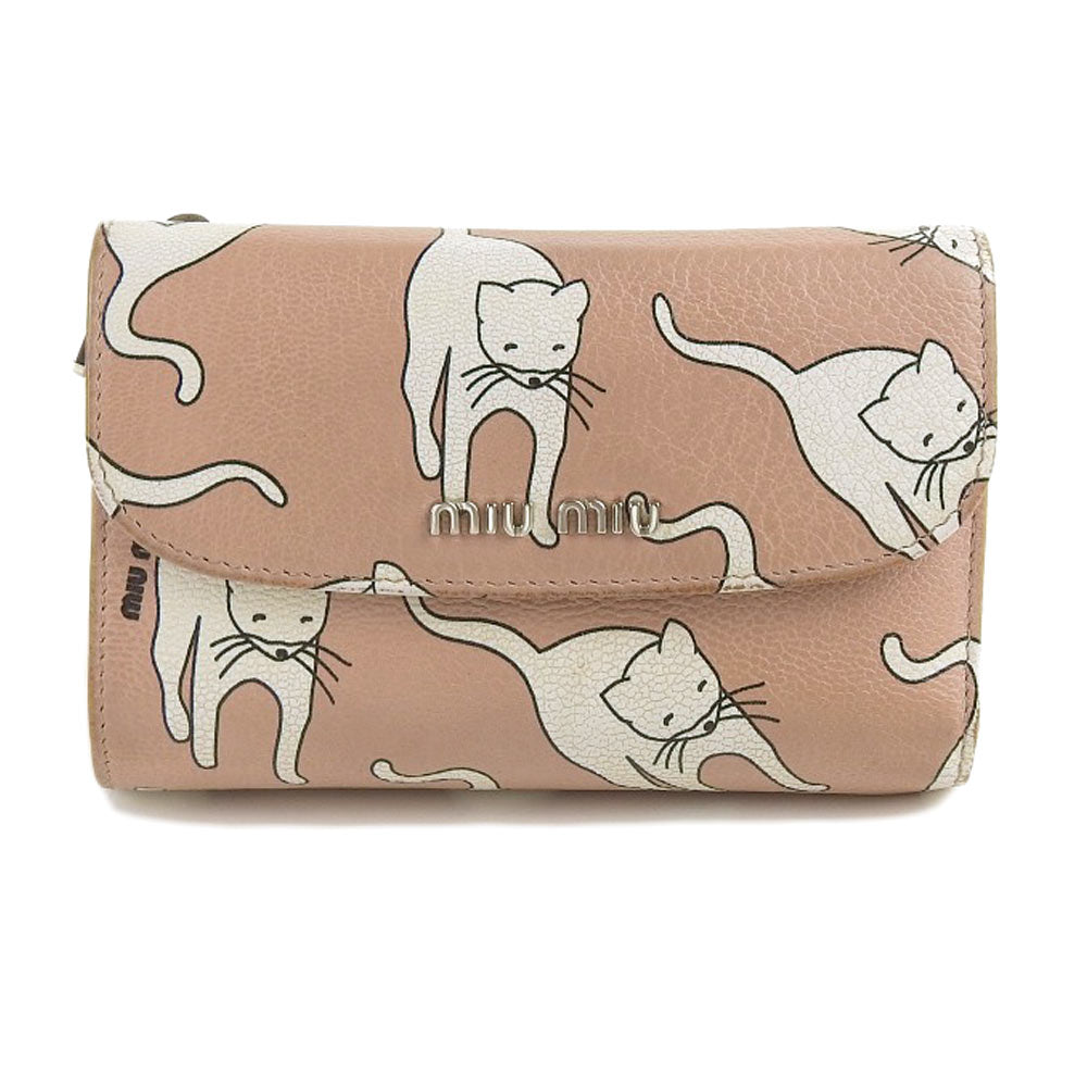 Miu Miu Cat Print Leather Trifold Wallet