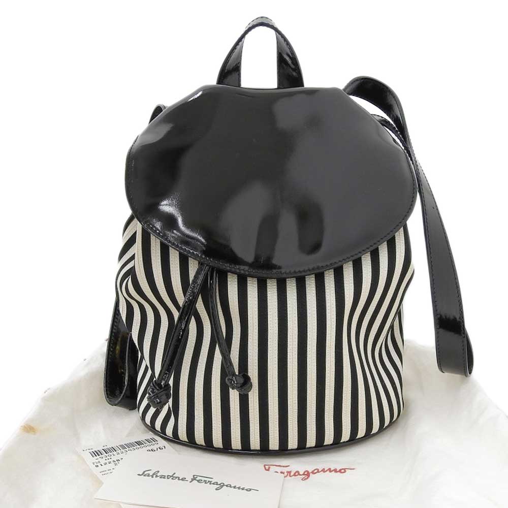 Salvatore Ferragamo Stripe Backpack Black White