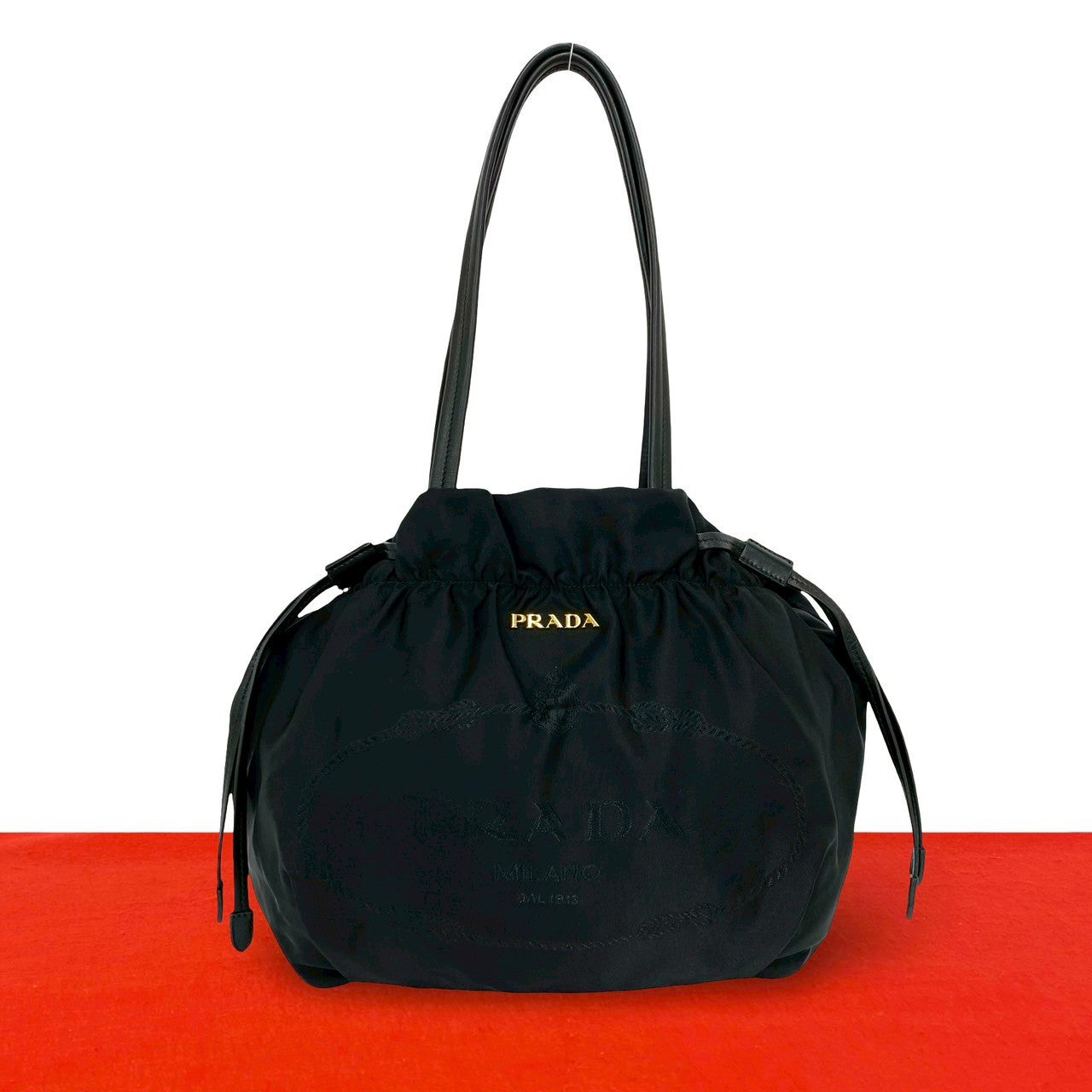 PRADA Nylon Leather Shoulder Tote Bag