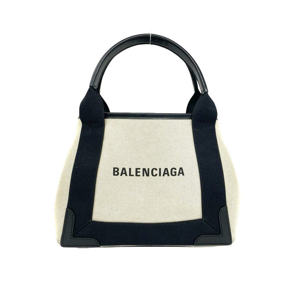 Balenciaga Navy Cabas Canvas Leather Handbag