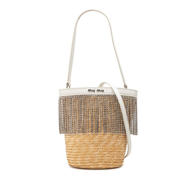 Miu Miu straw rhinestone leather 2way bag