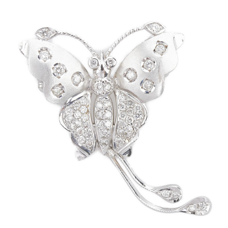 0.64ct Diamond, Butterfly Pendant/Brooch, Women's White Gold K18WG (Pre-owned)