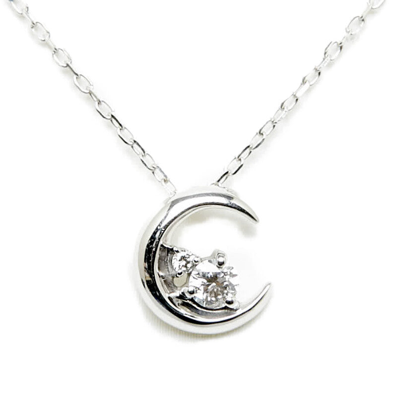 White Gold Moon Diamond Pendant Necklace