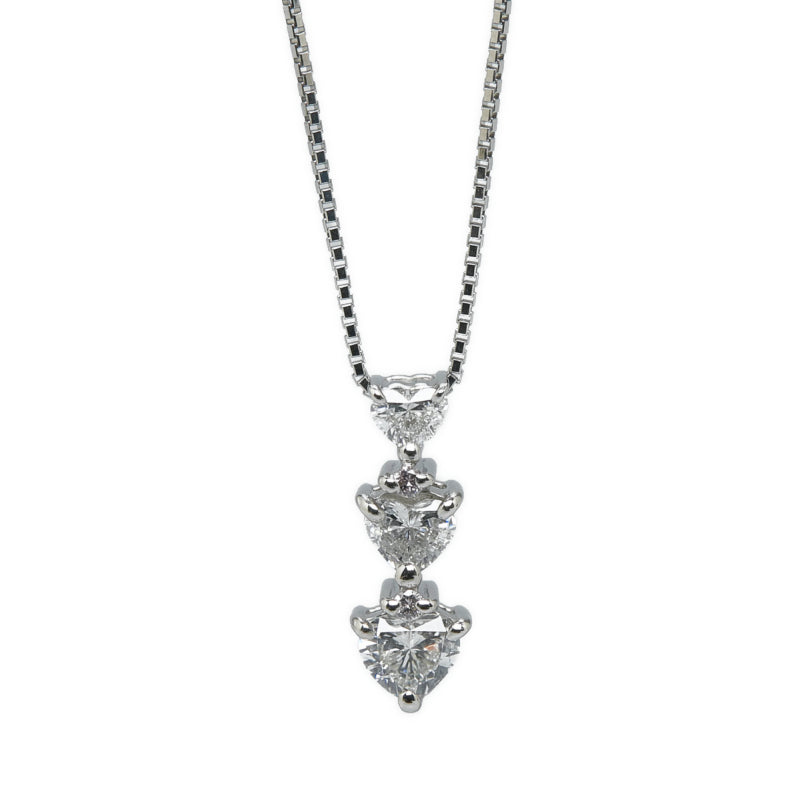 Platinum Triple Heart Diamond Pendant Necklace