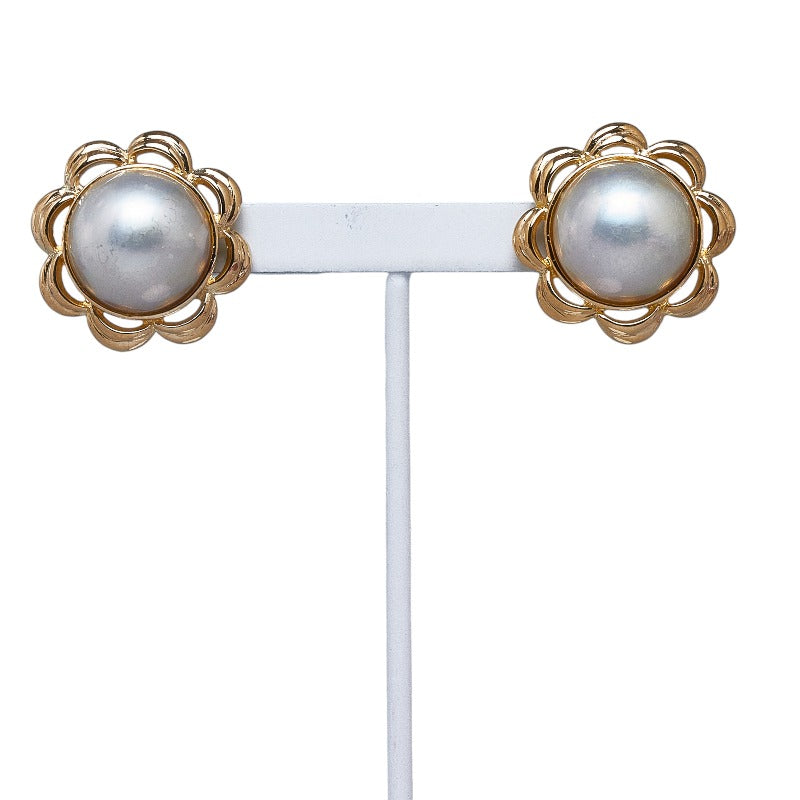 18k Gold Flower Pearl Earrings