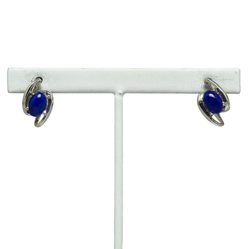 Women's Earrings in 14K White Gold, Features Cabochon Lapis Lazuli