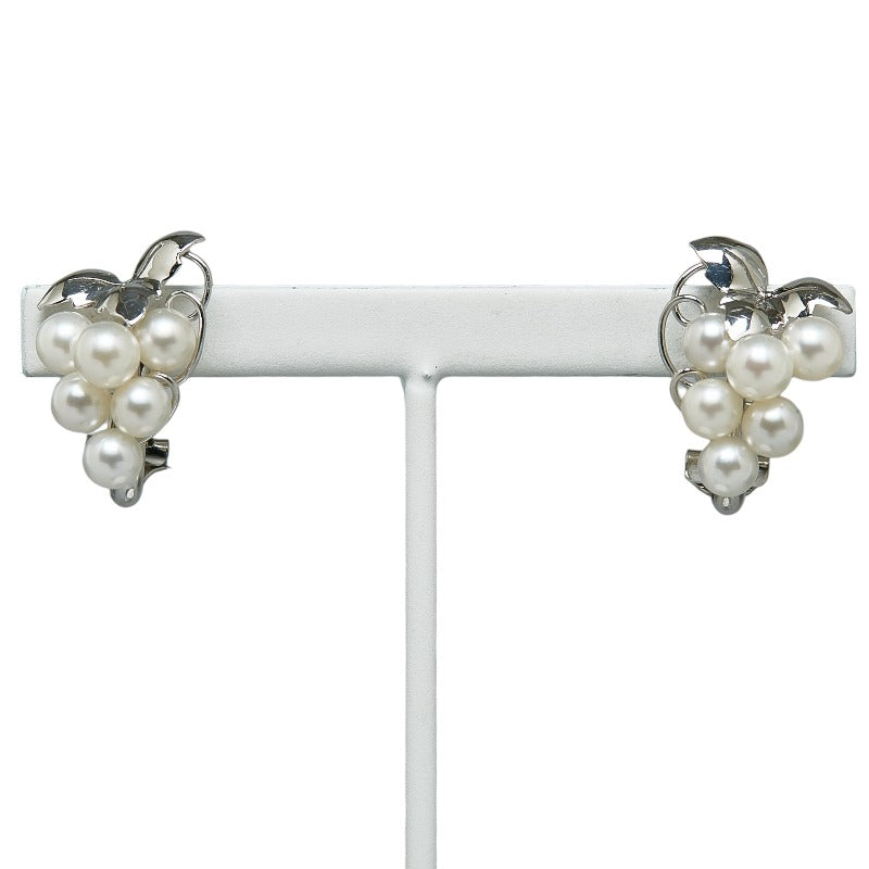 White Gold K14WG Ladies' Earrings with 4-4.5mm Akoya Pearls in Grape Motif (Used)