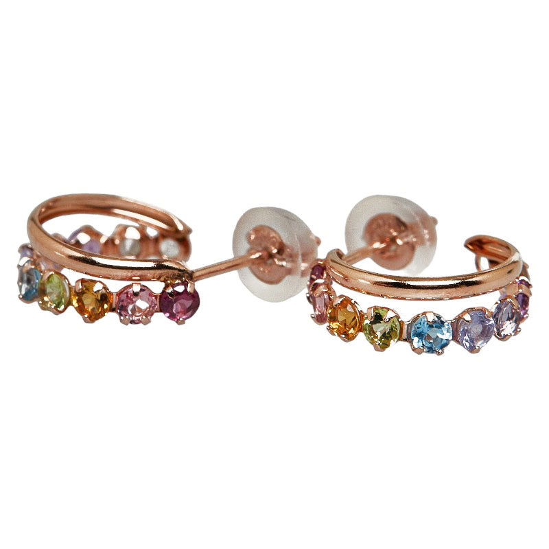 K10PG Pink Gold Multi-color Stone Half Hoop Women's Earrings [Used]